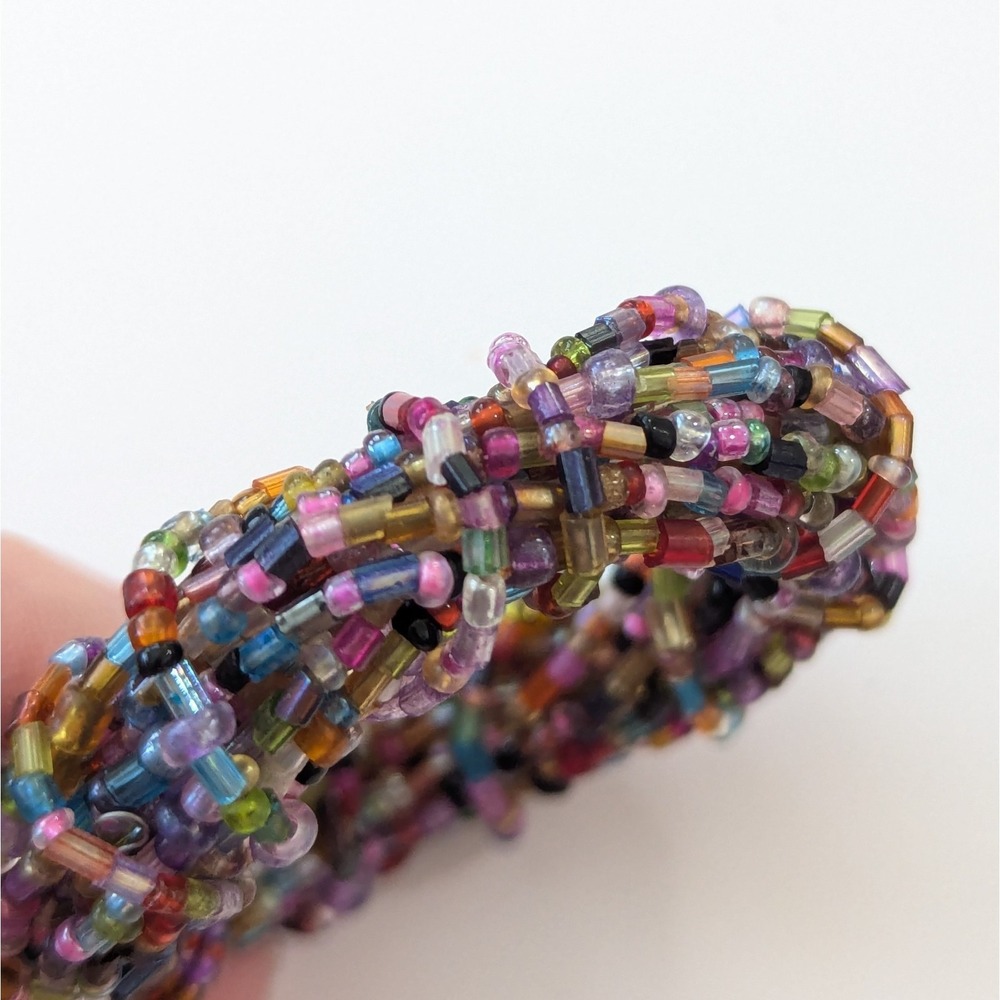 Vintage Multicolor Glass Beaded Napkin Rings Boho Colorful Handcrafted Set of 8 - Picture 3 of 7